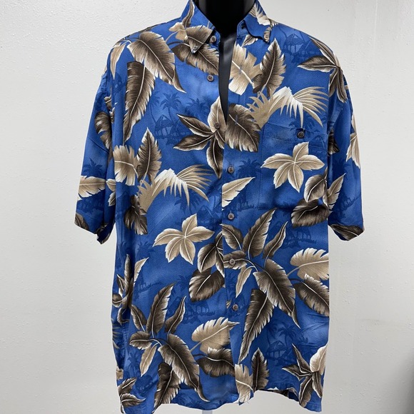 Other - Tropical Palm Leaf Hawaiian Shirt Button‎ Up Short Sleeve Blue Size XL